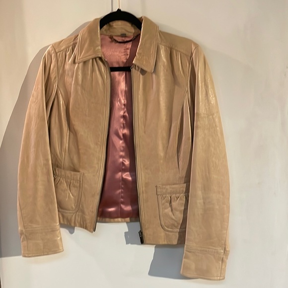 Ann Taylor tan genuine leather coat blazer size S - Picture 1 of 6